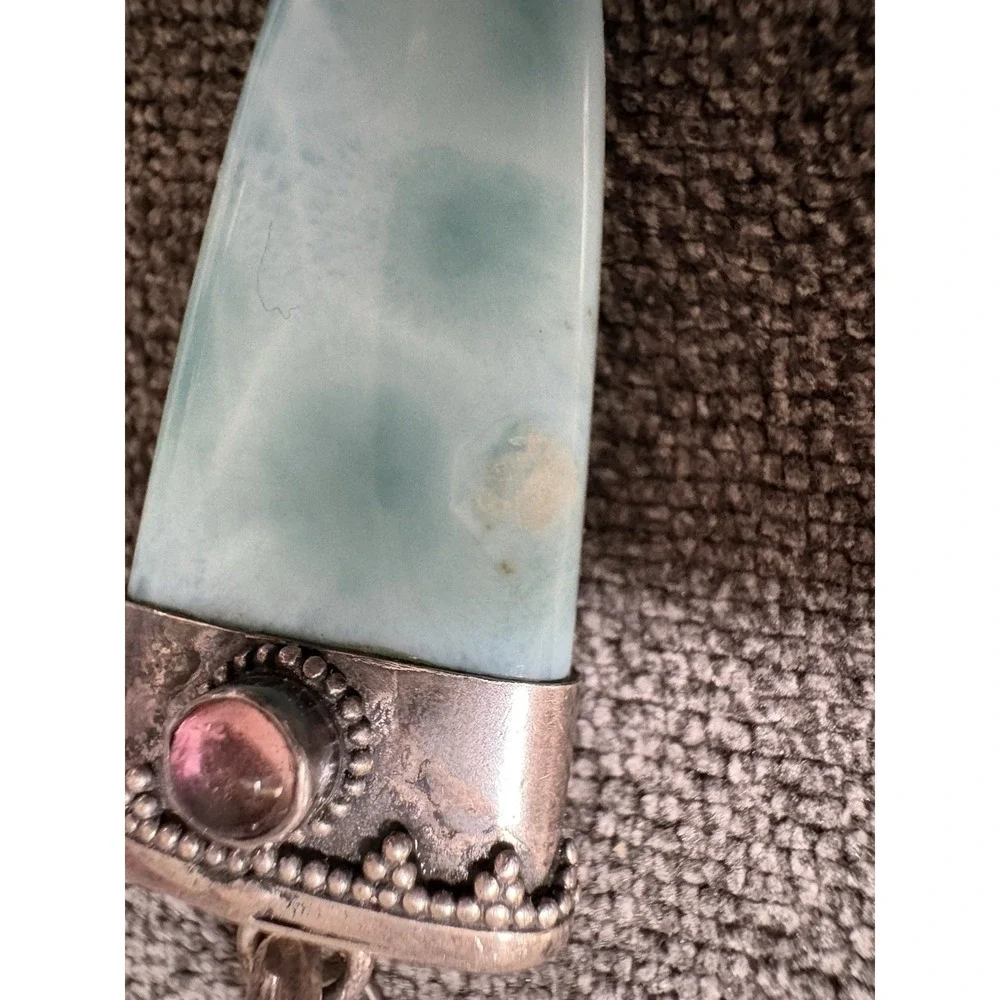 Natural Larimar Gemstone Amethyst Pendant 925 Sterling Silver Handmade Jewelry
